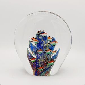 Vintage Italian MCM Murano Style Art Glass Fish Bowl Aquarium Paperweight 6" 4LB